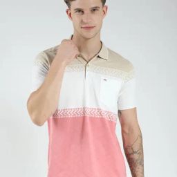 Monte Carlo Pink Regular Fit Striped T-Shirt-image-92