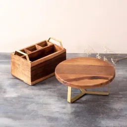Nestroots Brown Wood Dessert Stand & Cutlery Holder Set-11