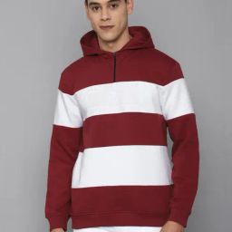 Allen Solly Maroon & White Cotton Regular Fit Striped Hooded Sweatshirts-image-50