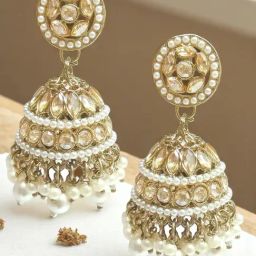 OOMPH Gold Floral Jhumki Earrings-13