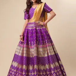 PURVAJA Purple Printed Stitched Lehenga & Unstitched Blouse With Dupatta-image-31