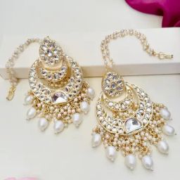 Abdesigns Gold-Tone Plated Meenakari Kundan Studded And Beaded Minimal Dangler Earrings image 5