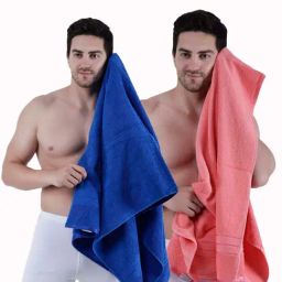 Dollar Royal Blue & Salmon Pink 400 GSM 100% Cotton Bath Towels - Set of 2-44