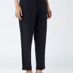 LOV by Westside Black Mid-Rise Cotton-Blend Trousers with Belt-picture-32