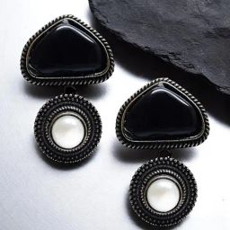 OOMPH Black Floral Drop Earrings-image-23