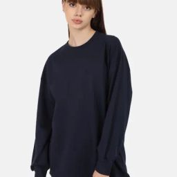 Bene Kleed Navy Cotton Relaxed Fit Oversized Sweatshirt-38