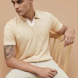 Code By Lifestyle Beige Regular Fit Polo T-Shirt-image-91