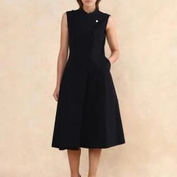 RAREISM Black Cotton Blend Solid Sleeveless Dress-image-41