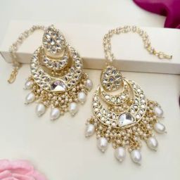 Abdesigns Gold-Tone Plated Meenakari Kundan Studded And Beaded Minimal Dangler Earrings image 3