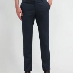 Arrow Navy Slim Fit Checks Trousers-image-55