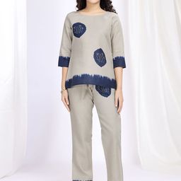Krimmple Floral Printed Round Neck Top & Trousers With Belt Co-Ords-11