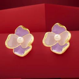 Zaveri Pearls Pink Enamelling Contemporary Pearl Embellished Stud Earring-4