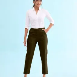 Go Colors Olive Solid Pants-image-34