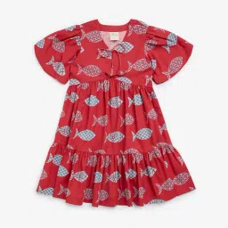 Utsa Kids by Westside Red Marine-Inspired Cotton-Blend A-Line Dress-image-23