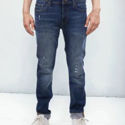 celio celio* Mid Blue Slim Fit Lightly Washed Distressed Jeans-picture-2