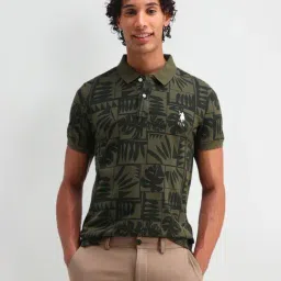U.S. Polo Assn. Denim Co. Green Cotton Slim Fit Printed Polo T-Shirt-picture-18