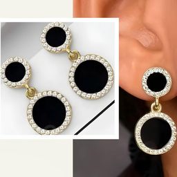 RAPPERSSHOP Korean Style Rhinestone Black Drop Earrings-image-68