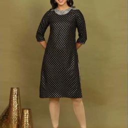 W for Woman Black Printed Rayon Straight Kurta with Embroidered Neck-picture-19