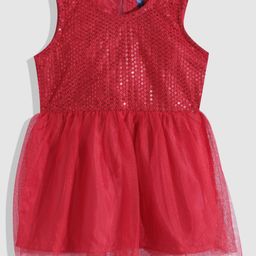 YK Infant Girls Red Sequined Sheer Dress-17