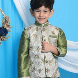 VASTRAMAY Boys Green Embroidery Indowestern-picture-34