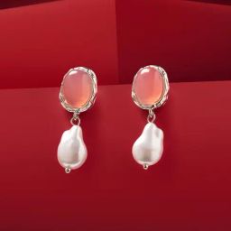 Zaveri Pearls Pink Stone Embellished Contemporary Baroque Pearl Drop Earring-image-86