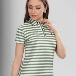 STELLERS Women Striped Polo Collar T-shirt-image-19