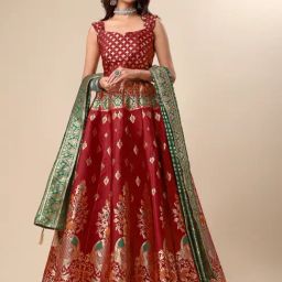 PURVAJA Red Printed Stitched Lehenga & Unstitched Blouse With Dupatta-picture-36