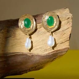 Zaveri Pearls Green Embellished Classy Contemporary Baroque Pearl Drop Earring-75