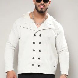 Instafab Plus Light Grey Cotton Regular Fit Plus Size Hooded Jacket-picture-8
