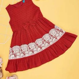 YU by Pantaloons Kids Red Cotton Self Pattern Dress-picture-1