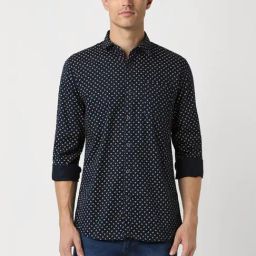 Peter England Navy Slim Fit Printed Shirt-image-49