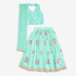Utsa Kids by Westside Green Embellished Choli, Ghagra and Dupatta Set-image-69