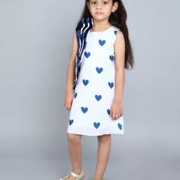 Pink Chick Girls Navy Blue Cotton Sleevelesss Ruffle Printed A-Line Dress-image-25