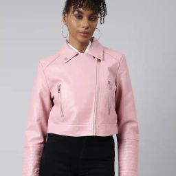 SHOWOFF Pink Regular Fit Biker Jacket-image-99