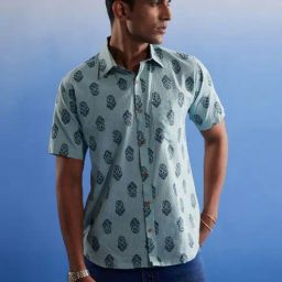 Vastramay Green Cotton Regular Fit Printed Shirt-image-94