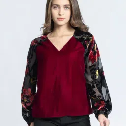 SHAYE Maroon & Black Printed Top-42