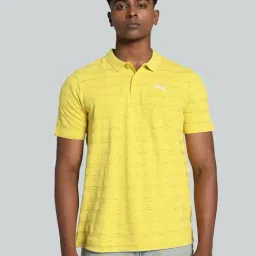 Puma Yellow Cotton Regular Fit Texture Sports Polo-image-16