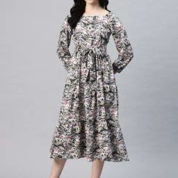 Cottinfab Black Printed Casual Dress-image-53