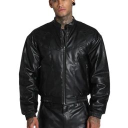 Puma Pleather Black Relaxed Fit Printed Jacket-picture-29
