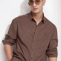 HIGHLANDER Men Comfort Relaxed Fit Textured Spread Collar Cotton Casual Shirt-image-44