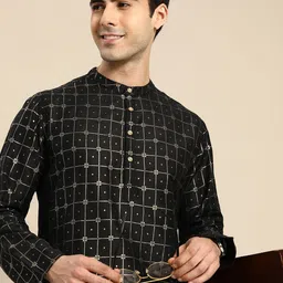 Anouk Men Black & Silver-Toned Ethnic Motifs Zari Weave Kurta-56