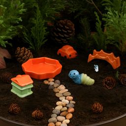 Eyaas 6Pcs Orange-Colored & Green Ceramic Miniature Garden Accessories-35