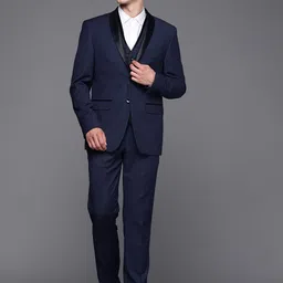 Louis Philippe Men Navy Blue Slim Fit Single Breasted Formal Suit-picture-30