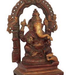 Exotic India Brown & Gold Toned Temple Ganesha Brass Idol Showpiece-image-57