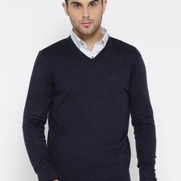 Louis Philippe Men Navy Blue Solid Sweater-image-53