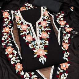 SHADOW & SAINING Embroidered Pure Silk Semi-Stitched Dress Material-image-14