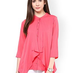RARE Pink Georgette Lightweight Layered Top with Cut-Out Detail-image-38