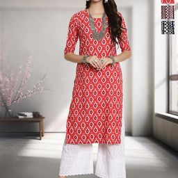 HERE&NOW Selection Of 3 Floral Printed Round Neck Straight Kurtas-61