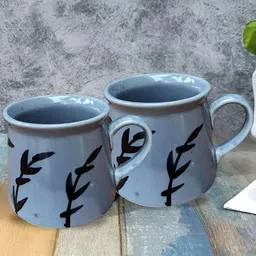 Clay Karma 6-Pcs Grey & Black Printed Ceramic Dishwasher Safe Mugs-image-13