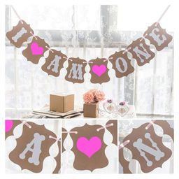 AMFIN I AM ONE Banner Birthday Girl High Chair Decoration - Beige & Pink-image-5